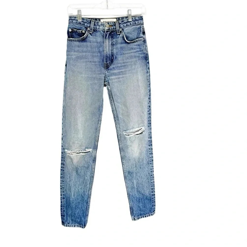 Reformation High Rise Distressed Cigarette Jean in Dark Stone Wash Size 26